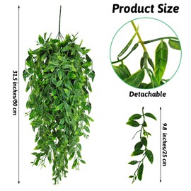 Hamiledyi 4 Pack Reptile Vines Plants, 31.5 inches Hanging Terrarium Plastic Plants, Artificial Leaves Habitat Decorations with Suction Cup for Bearded Dragons Lizards Geckos Hermit Crab