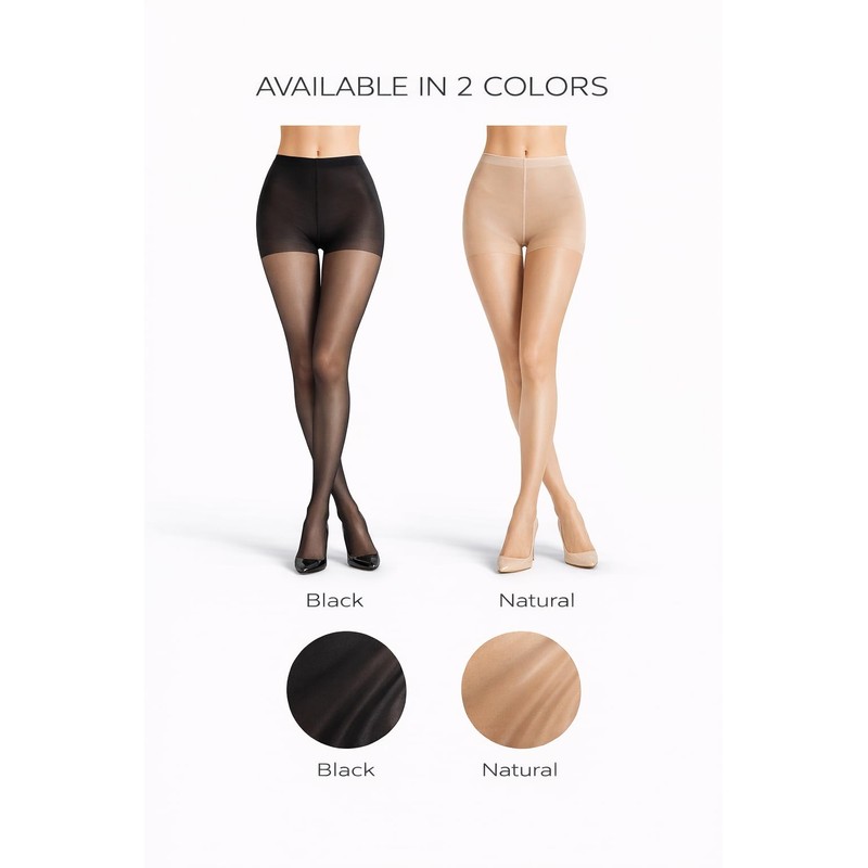 PIOGOWE 2Pack Sheer Tights for Women, 20D Legs, 40D Reinforced