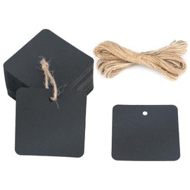 joycraft 100Pcs Gift Tags with String, 2"x2" Square Kraft Paper Tags, Black Blank Tags, Personalied Blank Hangtags for Gift Wrapping,Wedding, Birthdays,Holiday and Party Favor