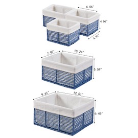 Vagusicc Wicker Storage Basket, Hand-Woven Paper Rope Wicker Baskets, Rectangular Small Wicker Baskets for Organizing, Cube Storage Bins for Closet/Clothes/Dresser, Blue, 5-Pack