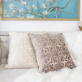 Homey COZY Modern Velvet Throw Pillow Cover,Tan Yellow Luxury Soft Fuzzy Cozy Warm Slik Decorative Square Couch Cushion Pillow Case 20 x 20 Inch, Cover Only