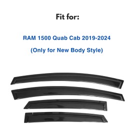 IG Window Visor for 2019-2024 RAM 1500 Quad Cab, Rain Guard Tape-On Extra Durable Sun Wind Side Vent Window Deflector, 2019 2020 2021 2022 2023 2024 (Quad Cab Only) Only for New Body Style