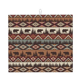 Vintage Rustic Dish Drying Mat for Kitchen Counter Bear Mountain Dish Drainer Rack Mats 16x18 Inch Absorbent Reversible Drying Pad Black