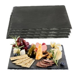 Restaurantware Slate Serving Tray 1 Pack of 12 x 12" Foam Feet Charcuterie Stone Plate Rustic Edges Freezable Black Square Serving Display Cheese Board for Kitchen, Gourmet, Dining, Parties