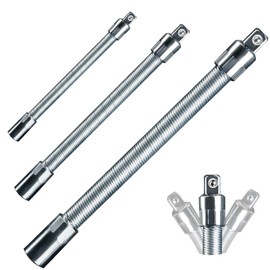 pgroup Flexible Socket Extension Bar Set 3-Piece 1/2" 3/8" 1/4" Shaft Drive 10" 8" 6"-Spring-Loaded Detent Balls to Prevent Slipping