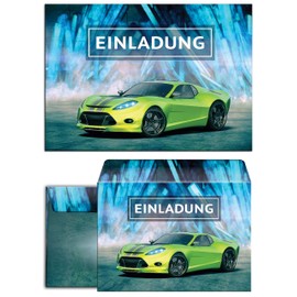 12 Invitation Cards Birthday Children Boys Racing Car Including 12 Envelopes, 12 Bags / Turquoise, 12 Stickers/Racing Car/Invitations Children's Birthday Party for Boys / Card Set