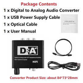 MiJunHD DAC Converter Adapter, 192KHz Digital to Analog Audio HIFI Headphone Amplifier with Toslink to Optical Coaxial Bidirectional,Volume Adjustable Control,3.5mm Jack, L/R RCA for TV Home Cinema