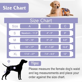 Barklincharm 4 Pack Reusable Female Dog Diaper, Highly Absorbent Doggie Diapers for Female Dogs, Dog Diaper Medium, Flowers & Dogs