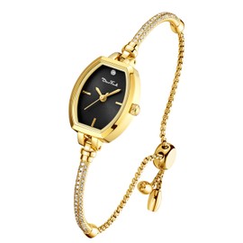 Petite Bracelet Watch for Women, Gifts for Girlfriend Diamond Dress Analog Watch Waterproof (Two-Tone Gold Black)
