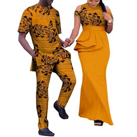 MaxPick African Print Dresses for Women Match Men Ankara Outfits Top and Pants Sets Bazin Riche African Couple Clothes Party L 751 9 Men