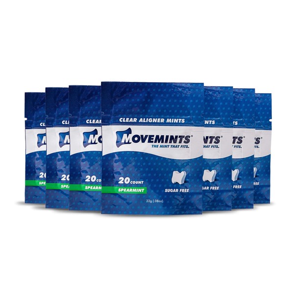 Movemints Clear Aligner Mints - Patented Aligner Seating Mints - Edible Alternative to Aligner Chewies - Xylitol Mints for Dry Mouth - Spearmint Flavor (7 Pack)