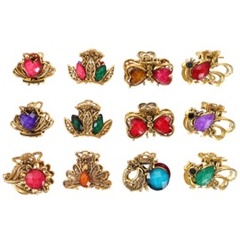 SOLUSTRE Small Metal Claw Clips With Rhinestone Crystal - Vintage Jaw Clips for Daily Use (12Pcs, Random Colors)