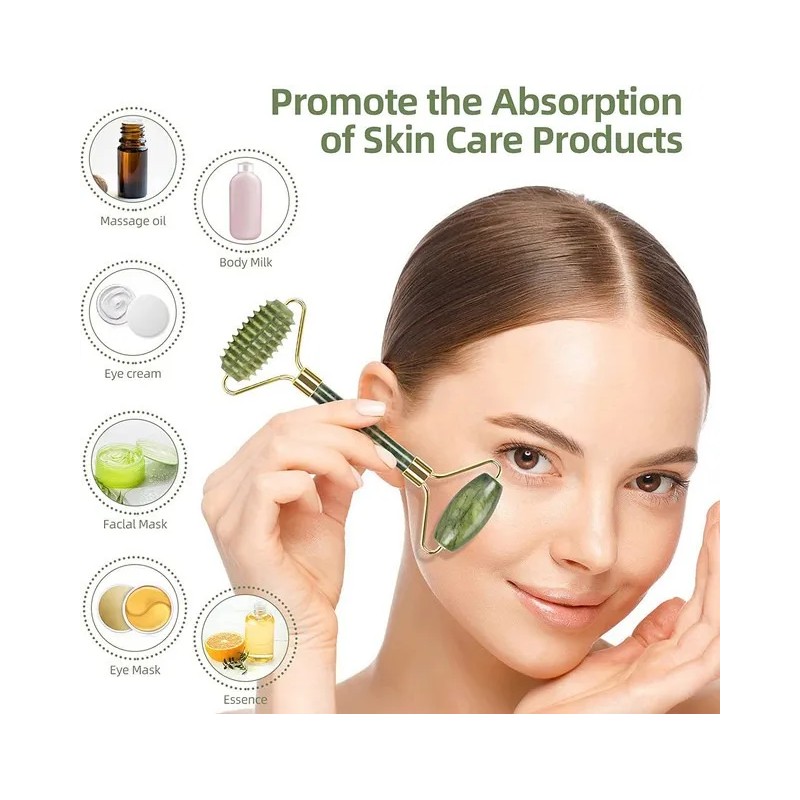 Rodillo De Masaje Facial De Jade Gua Sha Rejuvenece Kit