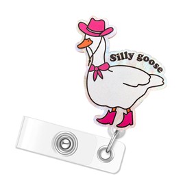 Cowgirl Duck Badge Reel, Funny Silly Goose Badge Reels Retractable, Name Badge Holder Reel ID Clip, Cute Animal Pediatric Decorative for Nurse Nurses Office Worker Teacher Student