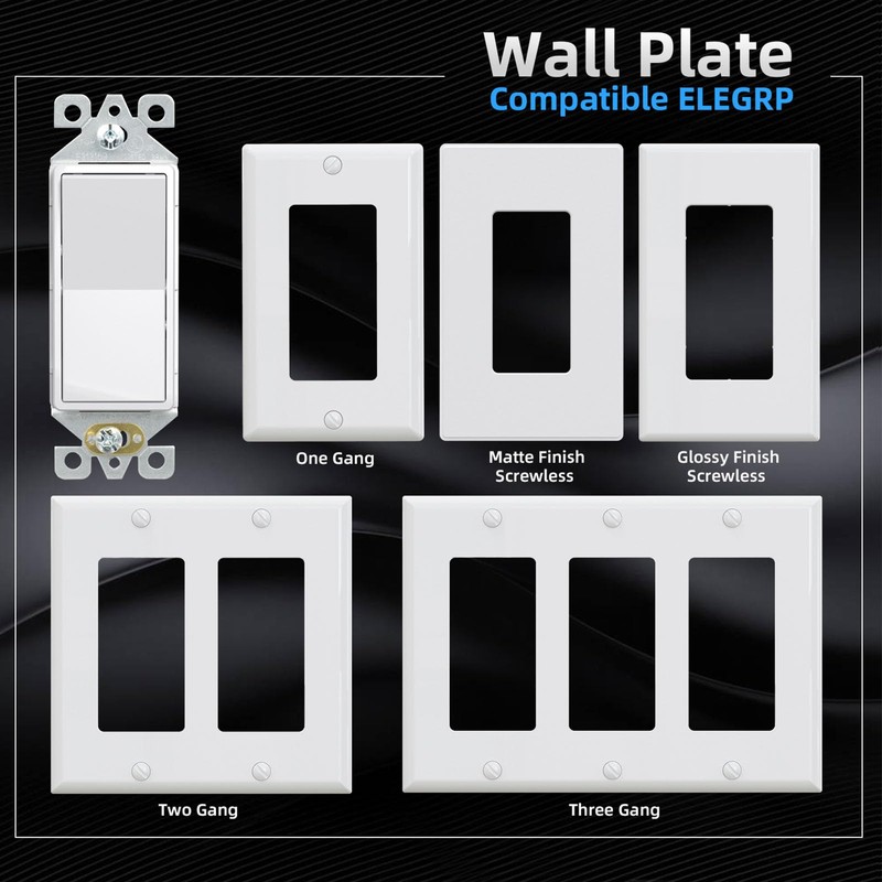 ELEGRP Single Pole Decors Light Switch with Screwless Plate, 15A