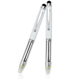 3 in 1 Pen Torch LED Ballpoint Pen with Light，Multifunctional Lighted Ballpoint Pen Stylus with Black Ink for Writing in The Dark (pack of 2, White)