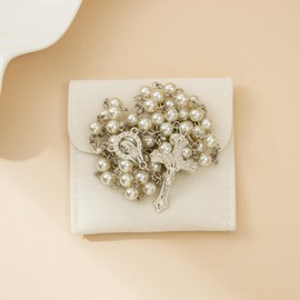 YQZIYOU Rosary Beads Catholic for Women - Confirmation Gifts for Teenage Girl, Solid Colored Simple Style button bag, Artificial Pearls Rosary, Gifts for Women (Off White)