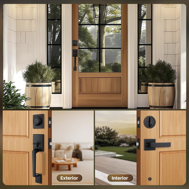 Gaurqiah Front Door Handle Set with Reversible Lever, Heavy-Duty Exterior