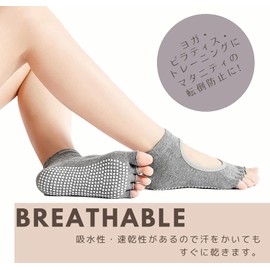 GreenGee, 5 Toe Yoga Socks, Ballet, Pilates, Anti-Slip, Women's, Yoga Wear, Antibacterial, Deodorizing Socks, Spot Socks, Moisture Wicking, Breathable, Unisex, open hole grey