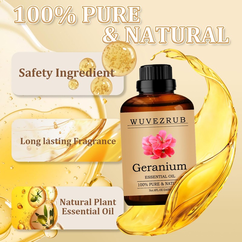 Wuvezrub Geranium Essential Oil 240ML - 100% Pure and Natural