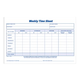 Adams Weekly Time Sheet, 1-Part, 5.5 x 8.5 Inches, Blue/White, 100 Sheets Per Pad, 2 Pack (9507ABF)