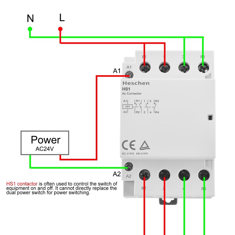 Heschen Household AC Contactor, HS1-16, Ie 16A, 4 Pole, 2NO
