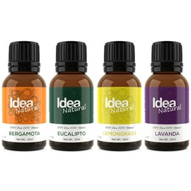 Set de los 4 Aceites Esenciales básicos 10ml Cada uno - Lemongrass, Lavanda, Eucalipto y Bergamota 100% Aceites Esenciales Puros - para difusor - para Manos
