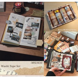 MSLSOZ Washi Tape Set - 24 Vintage Decorative Tapes with Unique Patterns, 5 Sizes (1 Gold & 1 Silver Foil) - Ideal for Scrapbooking, Journaling, DIY & Gifts