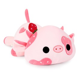 Onsoyours 9 Inch Cow Plush with Strawberry Headwear, Cute Strawberry Love Cow Pink Stuffed Animal, Little Ultrasoft Plush Toy Gift for Kids