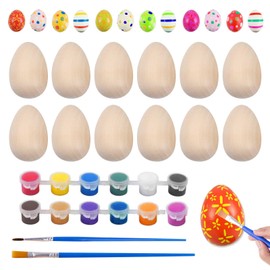 Egg Painting Set - 12 Wooden Eggs to Paint with High-Quality Colours for an Unforgettable Family Easter Crafts