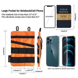 VIPERADE VE3-P Pocket Organizer Pouch, Small EDC Pocket Pouch with DIY Patches Area, EDC Organizer Pouch with 4 Tool Storage EDC Pouch for Flashlight, EDC Multitools, EDC Pen, EDC Gear (Orange)