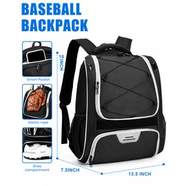HMLIN Baseball Bag,Baseball Backpack, Softball Bat Bag with Shoes Compartment for Youth Adults,Lightweight Baseball Bag with T-Ball & Softball Equipment & Gear (Black)