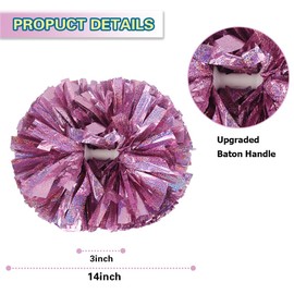 Lovecheer - 2 pompones rosados para animadora, holográficos, con mango de bastón, para equipo deportivo, danza espiritual, niños y adultos