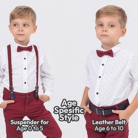 Boy Clothing Set, Baby Boy Formal Outfit Set with Shirt, Pants, Suspenders and Bow Tie (Burgundary, 2-3 Years Old) Burgundy