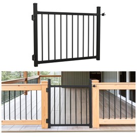 Coliwel 36"x45" Aluminum Gate with Self-Closing Hinges, DIY Adjustable Width Black Powder Coated Deck gate Kits Incl. Hinges & Latch for Deck Railing Patios Gardens Indoor Outdoor Use