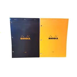 Rhodia Staplebound Black and Orange 8.25 X 11.75 Lined with Margin 3 Hole Punched Notepad, Pack of 2
