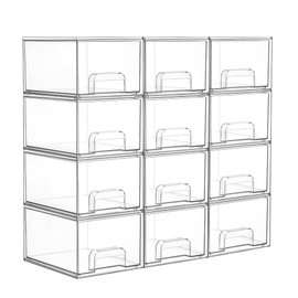 Vtopmart 12 Pack Clear Stackable Storage Drawers, 4.4'' Tall Acrylic Bathroom Makeup Organizer,Plastic Storage Bins For Vanity, Undersink, Kitchen Cabinets, Pantry, Home Organization