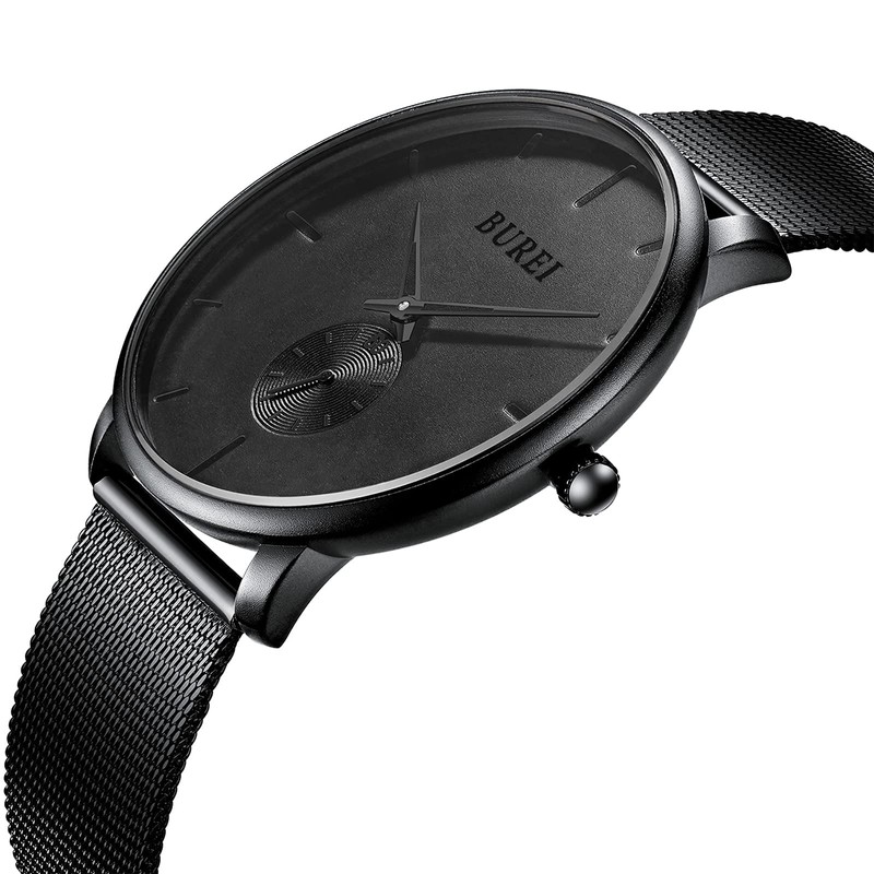 BUREI Men's Watch, Black, Simple, Stylish, Popular, Stylish, Brand, Waterproof,