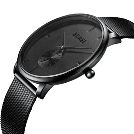 BUREI Men's Watch, Black, Simple, Stylish, Popular, Stylish, Brand, Waterproof, Men's Watch, black-black-black hands, Bracelet Type