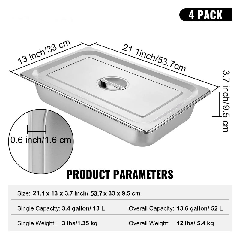 4 Pack 20.9 X 12.8 X 3.9 Inch Deep Stainless