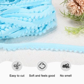 M METERXITY 1-Pack Pom Pom Ball Fringe Trim, 10 Yards 5mm Ball Fringe Trim Ribbon Sewing Accessory for Home Decoration/DIY Crafts/Curtain/Pillow [Azure]