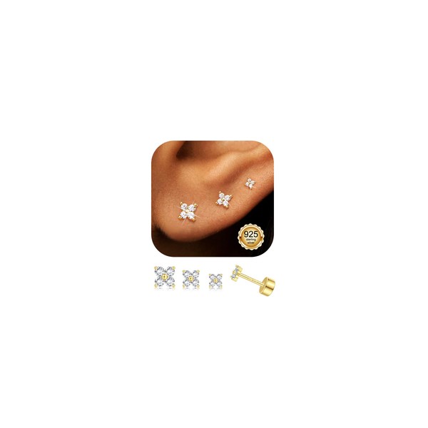 ORAZIO 3 Pairs 925 Sterling Silver Earrings for Women Gold