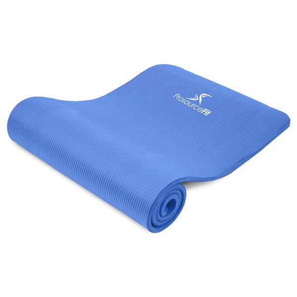 ProsourceFit Extra Thick Yoga and Pilates Mat ½” (13mm), 71-inch Long High Density Exercise Mat with Comfort Foam and Carrying Strap, Blue