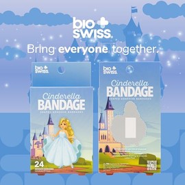 BioSwiss Vendas autoadhesivas con forma de princesa Cenicienta, sin látex, estériles, para el cuidado de heridas, divertidos suministros de primeros auxilios para niños y adultos, 24 unidades
