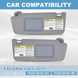 PHATRIP Left Driver & Right Passenger Side Sun Visor Compatible with Tacoma 2005 2006 2007 2008 2009 2010 2011 2012 2013 2014 2015 Without Light Replace# 74320-04181-B1; 74320-04181-B0 Grey