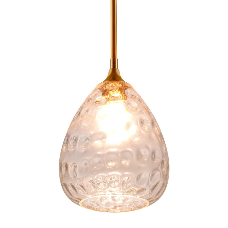Homebelife Transparent Clear Hammered Glass Pendant Light with Brass Gold