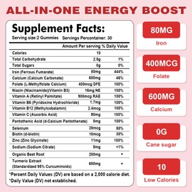 2 Pack Iron Gummies for Men and Women, Energize, Combat Fatigue, Support Anemia Recovery. Packed with Iron, Folate, Vitamin C, in Vegan Strawberry Flavor. 120 Gummies