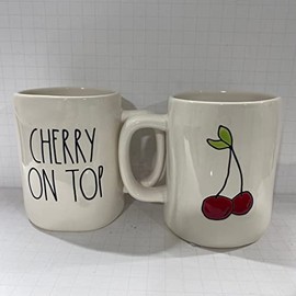 Rae Dunn CHERRY ON TOP Mug - Double sided - Ceramic - Dishwasher And Microwave safe