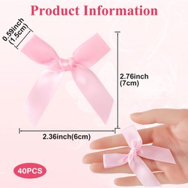 Mxxipp 40pcs Mini Ribbon Bows, Small Satin Ribbon Bow, Cute Soft Bowknot Sewing Accessories for Flowers Bakery Wrapping Christmas Wedding Birthday Party Decoration- Pink