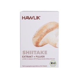 HAWLIK Vitalpilze Bio Shiitake Extrakt + Pulver Kapseln - 60 Kapseln im Blister - Mit Vitamin C - Extrakt & Pulver - Natürlicher Anbau - Vegan